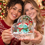 Personalized  Sea Glass Snow Sisters Heart-Shaped Acrylic Christmas Plaque with Name Home Decor Christmas Gift for Sisters Besties