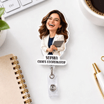 Personalized 3D-Style Art Office Character Photo Retractable Acrylic Badge Reel with Name and Text Birthday Just-Because Gift for Coworker Boss