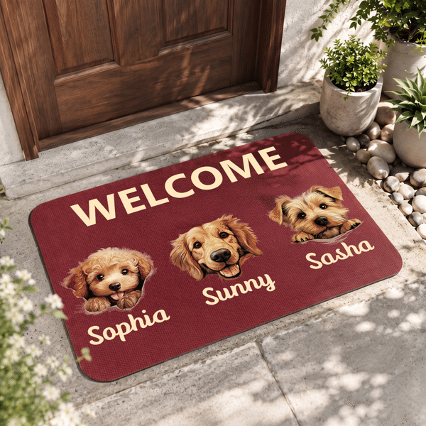 Personalized Watercolor Peeking Dog Anti-Slip Welcome Doormat with Name and Text Home Decor Birthday Gift for Pet Owners Lovers