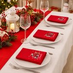 Serviette de table personnalisée pour Noël, avec le Père Noël et une initiale, rouge, 100 % coton, avec prénom, décoration de table, cadeau de Noël pour la famille et les amis