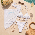 Personalised 3-Piece Embroidered Name Bikini Top Bottom Sarong Set with Adjustible Ties Wedding Hen Party Gift for Bride 5