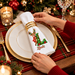 Personalized Christmas-Themed Cartoon Character Initial 100% Cotton Napkin with Name Table Decoration Christmas Gift for Kids Family