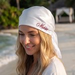 Personalised Embroidery Satin Bandana with Name Elegant Headwear Hen Party Wedding Birthday Gift for Bride Wife Female