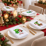 Personalized Christmas-Themed Cartoon Character Initial 100% Cotton Napkin with Name Table Decoration Christmas Gift for Kids Family