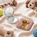 Personalised Oil Painting Style Pet Photo Compact Heart Round Square Makeup Mirror with Name Portable Birthday Wedding Party Gift for Pet Lovers