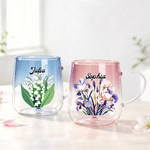 Personalised Birth Flower 3D Heart Ornament Gradient Style Glass Mug with Name Daily Use Birthday Anniversary Gift for Women Family Friends