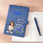 Personalised Birth Flower Hand-Drawn Style Cartoon Photo PU Leather Notebook Pen Gift Box Set with Name Birthday Gift for Women