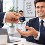 Personalized 3D-Style Art Office Character Photo Retractable Acrylic Badge Reel with Name and Text Birthday Just-Because Gift for Coworker Boss