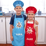 Personalized 3D-Style Art Photo Adjustable Kid Apron Chef Hat Set with Name and Text Baking Birthday Gift for Boys Girls