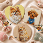 Personalised Oil Painting Style Pet Photo Compact Heart Round Square Makeup Mirror with Name Portable Birthday Wedding Party Gift for Pet Lovers