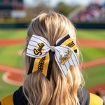 Personalised Softball Team Logo Sparkly Rhinestone Striped Hair Bow with Name Game Day Birthday Sports Gift for Girls Cheerleaders