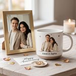 Personalized 1-60 Anniversary Counting Photo 12 oz Ceramic Mug with Names and Text Daily Use Anniversary Gift for Couple
