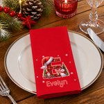 Serviette de table personnalisée pour Noël, avec le Père Noël et une initiale, rouge, 100 % coton, avec prénom, décoration de table, cadeau de Noël pour la famille et les amis