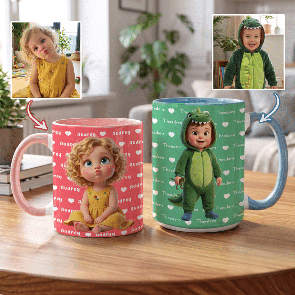 Personalized Cartoon 3D-Effect Artwork Character Photo 11 oz 15 oz Ceramic Mug with Name Daily Use Christmas Birthday Gift for Kids