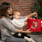 Personalized 3D-Effect Artwork Christmas Cartoon Character Photo Large Capacity Red Tote Bag with Initial and Name Christmas Gift for Kids Family