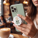Personalised Mother of Pearl Design Birth Flower Acrylic Magnetic Phone Grip Stand Holder with Name Mobile Phone Accessories Birthday Gift for Women