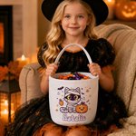Personalised Ghost Pumpkin Halloween Theme Canvas Candy Bucket Bag with Name Trick or Treat Party Halloween Gift for Boys Girls