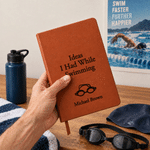 Personalized Swimming Theme A5 PU Leather Notebook with Name Daily Use Swimming Club Birthday Gift for Swimmer Swimming Enthusiast