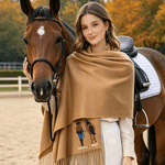 Personalized Multicolor Horse and Rider Embroidered Name Soft Warm Scarf with Tassel Winter Accessory Anniversary Birthday Gift for Horse Lovers