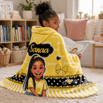 Personalized Polka-Dot Bow Comic Style Character Photo Hoodie Blanket with Name Home Decor Birthday Anniversary Gift for Boy Girl