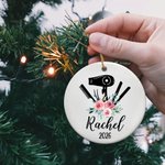 Personalised Hair Styling Tools Ceramic Ornament with Name Christmas Tree Decor Gift for Hairstylist Barber