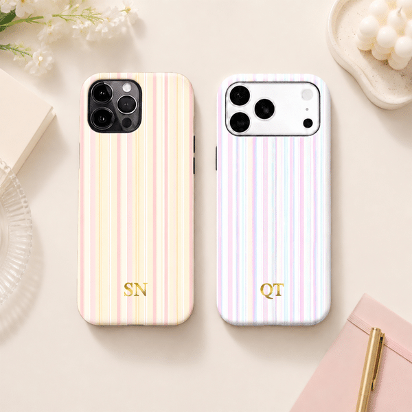 Personalized Monogram Stripe Phone Case for iPhone or Samsung Daily Use Birthday Christmas Gift for Family Friend