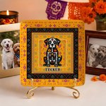 Piattino in ceramica personalizzato con teschi di zucchero, gatti e cani, con nome – Oggetto d’arredo per la casa, regalo per il Giorno dei Morti per i proprietari di animali domestici