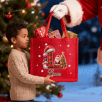 Personalized Christmas Hat Snowman Initial Large Capacity Linen Tote Bag with Name Christmas Party Gift for Family Friends Kids