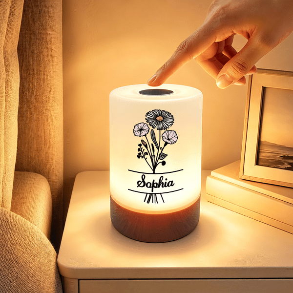 Personalised Birth Flower Dimmable Touch Control Rechargeable Night Light with Name Home Decor Birthday Gift for New Moms Women