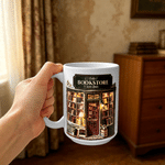 Personalized 3D-Effect Art Bookstore 11 oz 15 oz Ceramic Mug with Name Year and Book Shaped Drink Stirrer Birthday Christmas Gift for Book Lovers