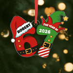 Personalised Funny 67 Santa Hat Elf Acrylic Ornament with Name and Year Home Tree Decor Christmas Gift for Family Friends