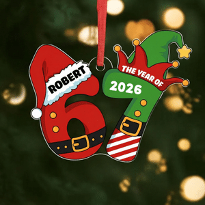 Personalized Funny 67 Santa Hat Elf Acrylic Ornament with Name and Year Home Tree Decor Christmas Gift for Family Friends