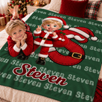 Personalized 3D-Style Character Artwork Photo Multicolour Soft Throw Blanket with Name and Initial Home Decor Christmas Eve Party Gift for Kids