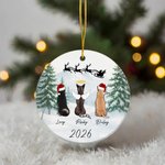 Ornement personnalisé double face en céramique avec nom et année Cadeau de Noël commémoratif pour les propriétaires d'animaux de compagnie