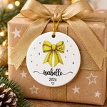 Personalized Softball Number Bow Ceramic Christmas Ornament with Name and Year Home Decor Christmas Sports Gift for Softball Lovers