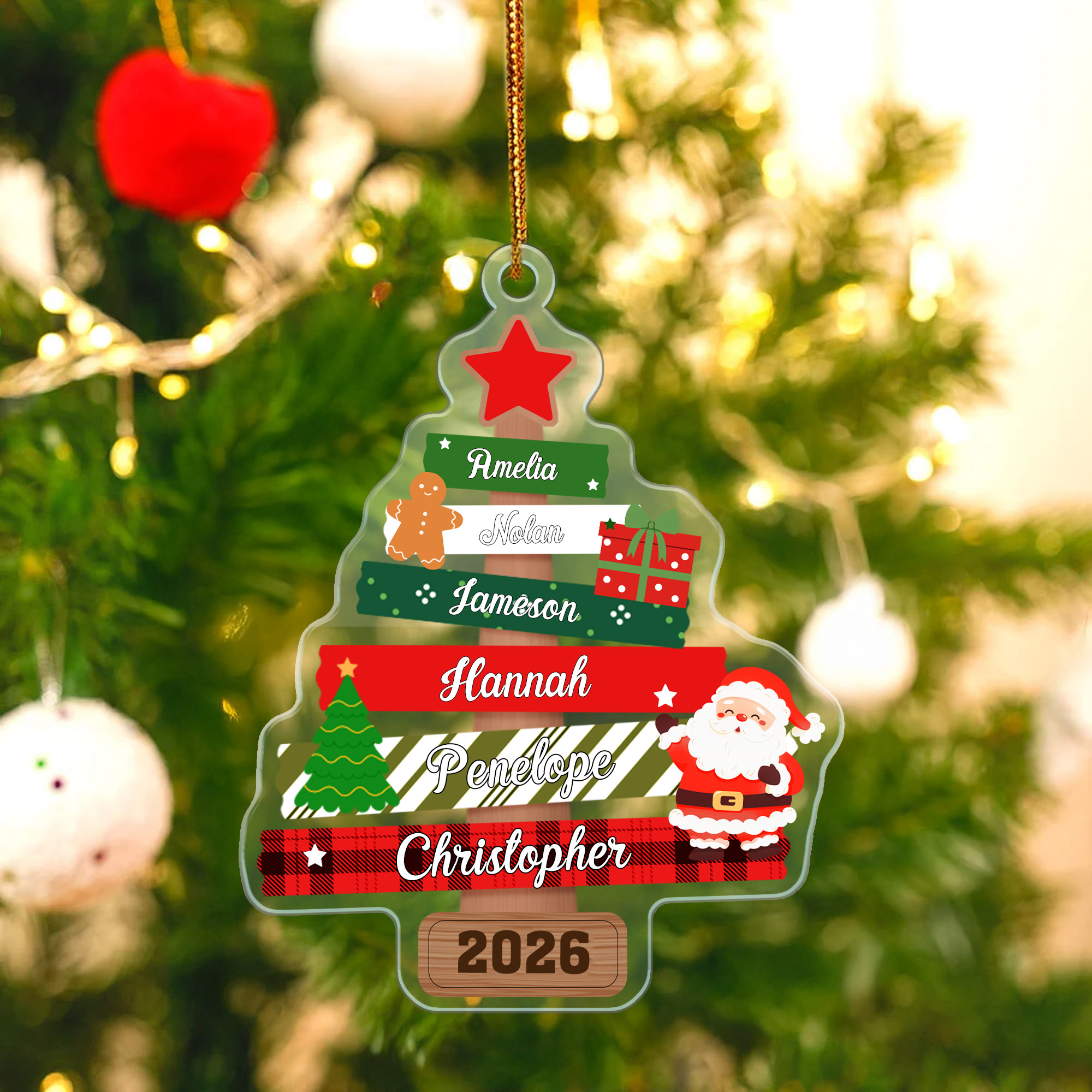 Personalisierte Weihnachtsbaum Weihnachtsmann Acryl Ornament mit 1-8 Namen Home Tree Decor Weihnachtsgeschenk für Familie