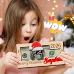 Personalised Santa Claus Hat with Glasses Wooden Money Holder with Name and Year Funny Christmas Gift for Kids Family
