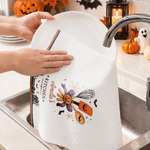 Personalized Halloween Theme Pumpkin Baking Tools Soft Waffle Tea Towel with Name Kitchen Decor Halloween Gift for Family Friends