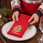 Personalized Christmas Theme Pattern 100% Cotton Reusable Red Napkin with Name Table Decor Christmas Gift for Family Friend
