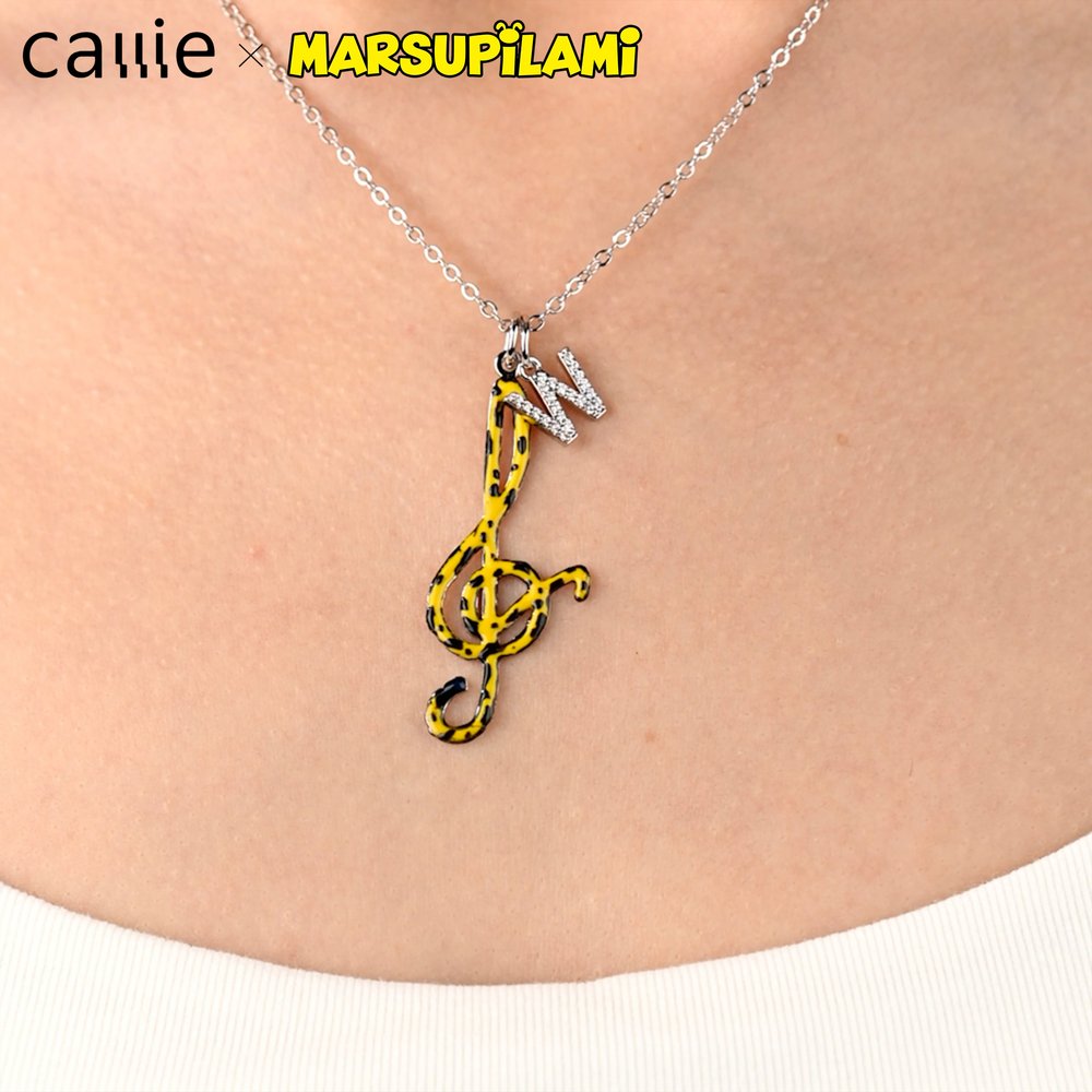 Collar personalizado con colgante de plata de ley con la inicial, cola de Marsupilami y nota musical, regalo de cumpleaños para mujeres y niñas丨 Callie × Marsupilami® 3