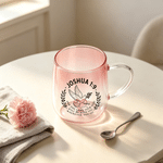 Personalised Joshua 1:9 Peace Dove Gradient Glass Mug with Name and 3D Heart Ornament Baptism Religious Birthday Gift for Christian