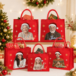 Grand sac fourre-tout en jute personnalisé avec photo d'un personnage de dessin animé portant un bonnet de Noël peint à l'aquarelle et son prénom – Cadeau de fête de Noël pour enfants