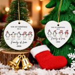 Personalized Our First Christmas Penguin Family  Heart Ceramic Ornament with Names and Year Tree Decor Christmas Gift for Family Kids
