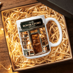 Personalized 3D-Effect Art Bookstore 11 oz 15 oz Ceramic Mug with Name Year and Book Shaped Drink Stirrer Birthday Christmas Gift for Book Lovers
