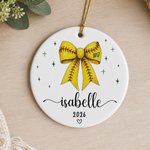 Personalized Softball Number Bow Ceramic Christmas Ornament with Name and Year Home Decor Christmas Sports Gift for Softball Lovers