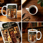 Personalized 3D-Effect Art Bookstore 11 oz 15 oz Ceramic Mug with Name Year and Book Shaped Drink Stirrer Birthday Christmas Gift for Book Lovers