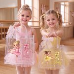 Bolso transparente personalizado de PVC con personaje de dibujos animados de niña de ballet foto nombre y lazo regalo de cumpleaños para niñas