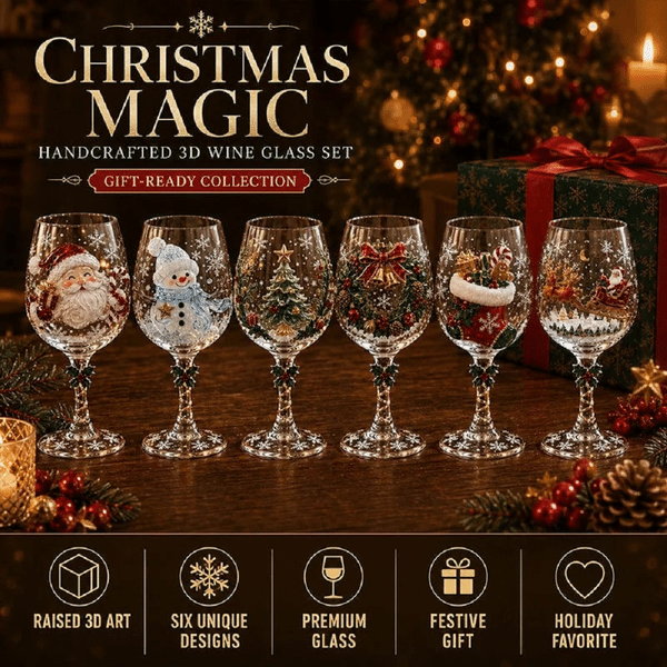 Handcrafted 3D Christmas Wine Glass Collection, 6 Festive Designs, Unique Holiday Decor Keepsake, Christmas Gift for Friends & Family