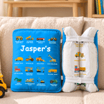 Personalized Construction Truck Multicolour Book-Shaped Throw Pillow with Name Playroom Decor Christmas Birthday Gift for Boys Girls Truck Lovers Kids