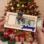 Personalised Santa Claus Hat with Glasses Wooden Money Holder with Name and Year Funny Christmas Gift for Kids Family